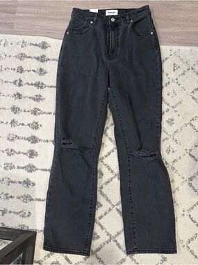 NWT Rollas Black Distressed Women's High Rise Straight-Leg Jeans. Size 28
